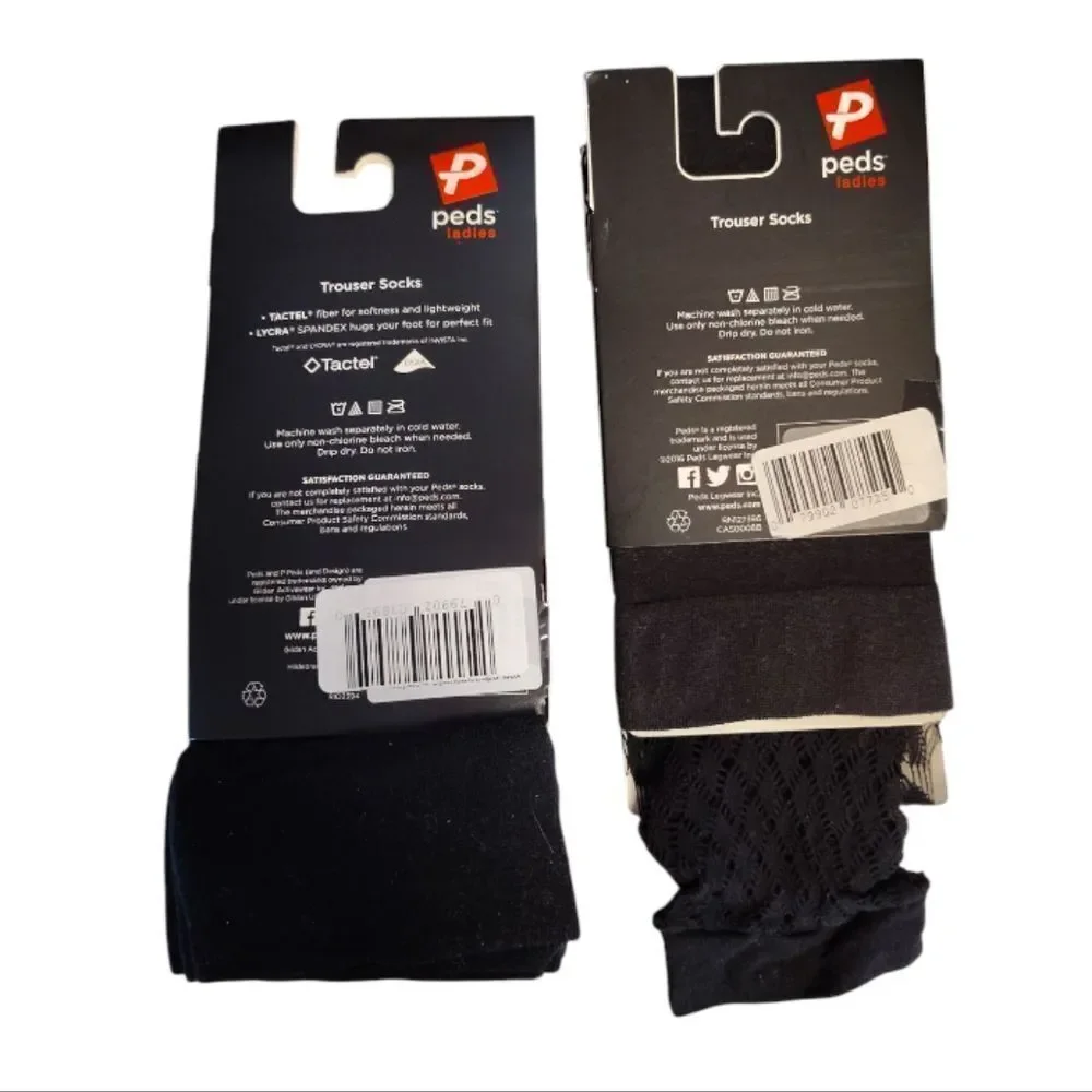 PEDS 8 Pairs Black Fishnet and Solid Black Trouser‎ Socks Women's Size 5- 10 NWT
